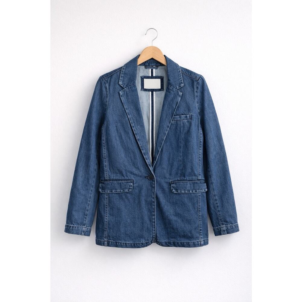 American Eagle Denim Blazer Jacket Jean Womens Small Blue Med Wash NWT